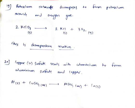 19) chorale decomposes to form potassium Potassium imparide and onlygen gers. 2 kelO3 - 2kel +30210 15) This is decomposition