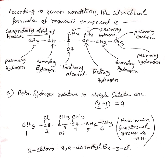 Aecording to qeven conditcon, H struetaral formula of reguira compound is Seegndory alki l paimany prtmany Carbon halede CH3-