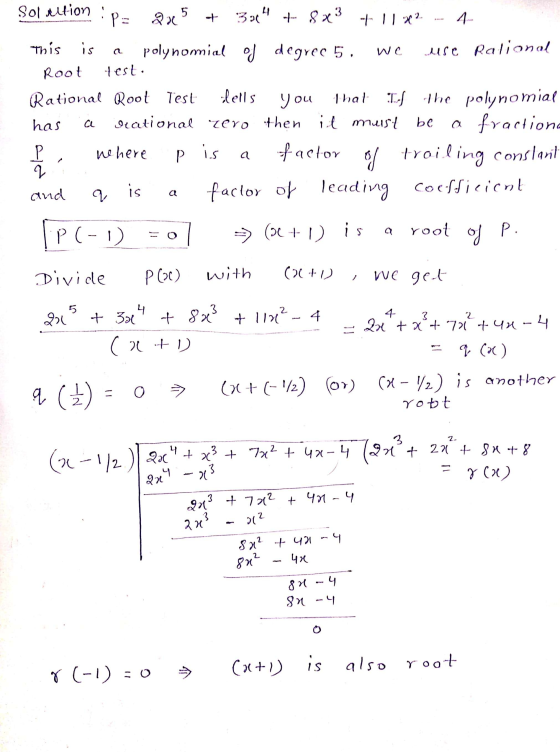 is we Sol Altion : p= Qxe5 + 3364 + 8 x3 + 11 12 This polynomial of degree 5. Misc Ralional Root test. Rational Root Test del