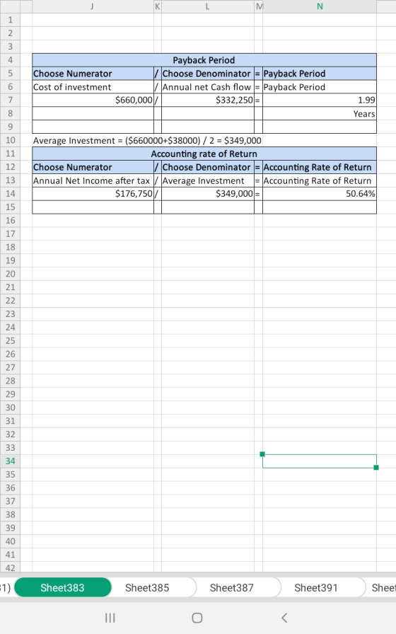 Payback Period Choose Numerator Choose Denominator = Payback Period Cost of investment / Annual net Cash flow = Payback Perio