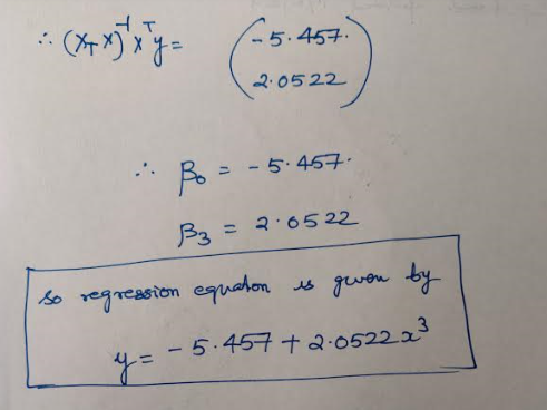 HT (45.457. 2:05 22 Bo = -5.457. ß3= 2.6522 so regression equation is gewon by -5.457 +2:0522.23