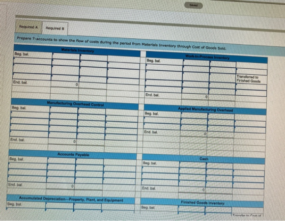 Required Required B Prepare T-accounts to show the flow of costs during the period from Materials Inventory through cost of G