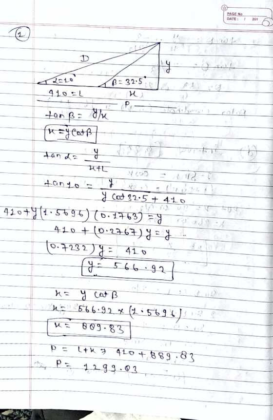 PAGE NO DATE: 1 201 ) К. с- . 44 он В = 325 а) P W/R tan ßa (r = y Cats tan da рь Еу +L ?л ? Я сод 32-5 + 416 41 о+7(* - Sъ96