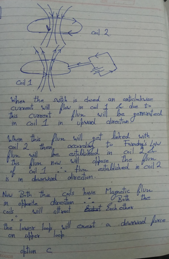 coil 2. Coil 1 in in upraad die den generated coil a the flun When the switch is dared. an anticlockwise current will flow fl