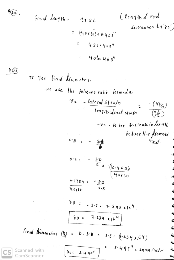 final lenyth a 1181 (length of mod Increases bys ) 40112 )+ 0.463 こ 480.463 40.463 (21 To get final diameter we use the