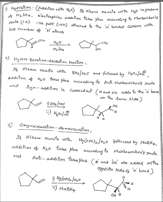 6 Hydration : (Addition with Ho) If Alkene reacts with H₂o in presence of H2 504, electrophilic addition takes place accordin