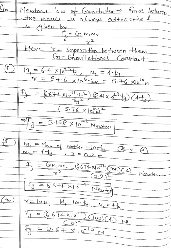 Newtons law of Gravitation force between A two masses is always cettractive of as given by ir mima To Here r= Seperation bet