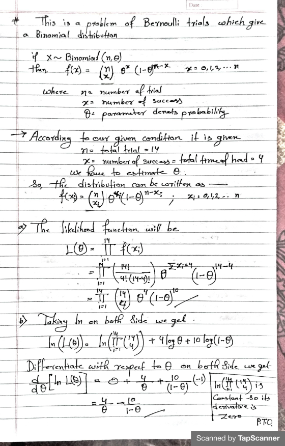 This is a problem of Bernoulli trials which give a Binomial distribution x x = 0, 1, 2,...n where y X~ Binomial (ne) then, f(