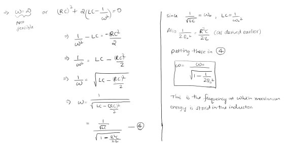 → Wigg or (RO + [LC-5)=0 Not feasible since the = Wo, LC = 1 662 Ako zaz-RC cas derived earlier) putting these in ② & Et luz