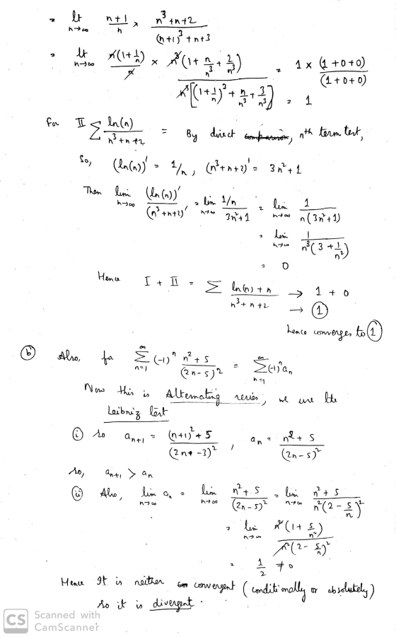 nt n n +2 - ho 1+0+0) 2 1 e KOHT ) x (1+3) , 1x4 70 +0) *60*2)+53): 1 for I q ln(n) = By direct comparaison, ith term tert, S