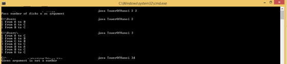 G4. C:Windowslsystem32cmd.exe java TowerOfHanoi 2 2 Pass number of disks n as argunent Uses fron A to B fron A to C java To