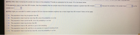 because the way in the sample mean as the (d) Wat effect does increasing the sample size have on the probability Provide an e