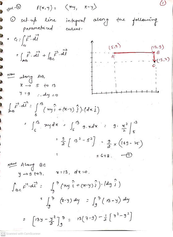 O ou - 9 F(x,y) o set up line parametrized (sey, xay) integral along the following curus 4:17 di 15,9) (13,9) Sort B ai هستم