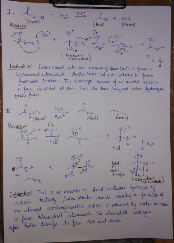 I. OH + O-R H20 HOR (Alcafe) + OH (Ester) Muhanism Aia) R Ctetoahedaal Intermediate + Explanaton Estr react with an moleele e