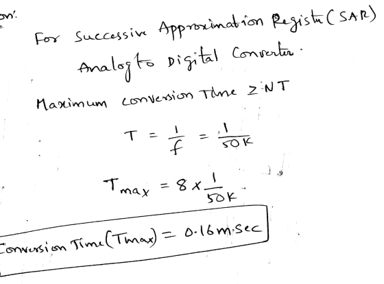on - for successive Approximation Regista (SAR) Analog to Digital Converter Maximum conversion Time INT T = = look Tmax = 8x1