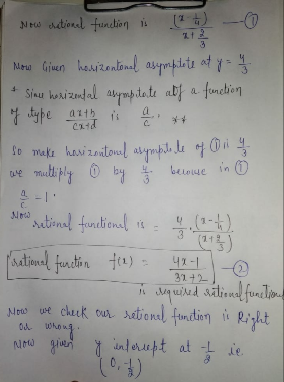 Now rational function is (-5 0 at 2 3 * card Now Giuen horizontonal asympitote at y = 4 3 Sinu horizontal asympitate abf a fu