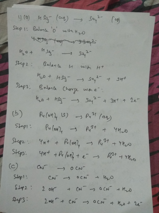 1.) (a) asoj- (aq) - Step 1: Balance o with Ho Soy2- [op hot lasagn - soy2- Steps: Balance in with HT to + lnson sop2- + gu