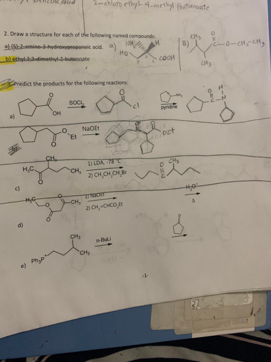Demogud 2o chloro ethyl-4-methyl Pentanoate 2. Draw a structure for each of the following named compounds: a) ($)-2-amino-3-h
