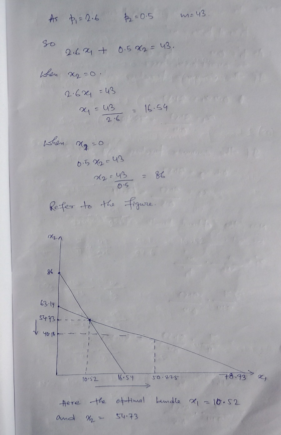 As p. = 2.6 $2=0. 5 m = 43. 2.6 x + 0.5 X2 = 43. when &q=0. 2.6% = 43 x =43 = 16.54 26 when Noo 0.5 X2=43 d2 = 43 - 86 Os Ref