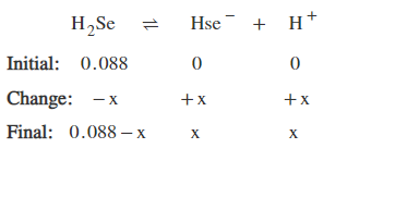 Hse + H+ H Se = Initial: 0.088 Change: -x Final: 0.088 - x +x x