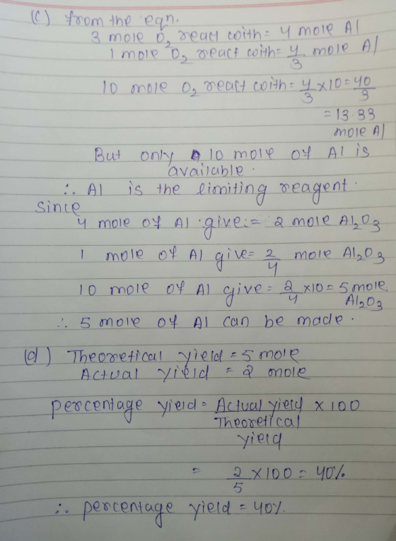 - available. (C) from the ean. 3 mole o react coith - 4 more Al Imole og react with y mole Al 10 mole Og react with 4 x 10 =