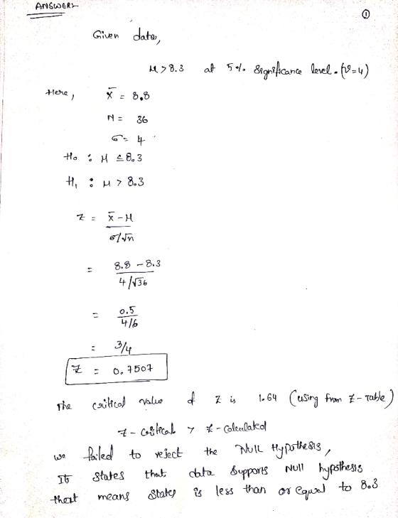Given dato Heno 36 8.3 -8.3 o.5 4/6 0.1504 YeJec cth.6.ppo18 Null hypsthe$15 3ta es that meang taky that, less than
