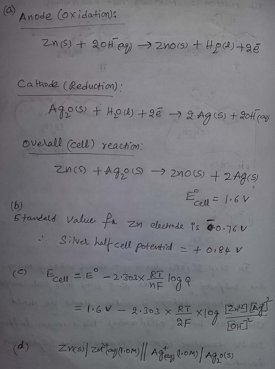 Amode (oxidationl 2n (S)十2oHet) →2/10(5) + Hp@taé Cathode (Reduction) Due)-all (cell) yeachon : standald Valul,.ft Z n elaeNo