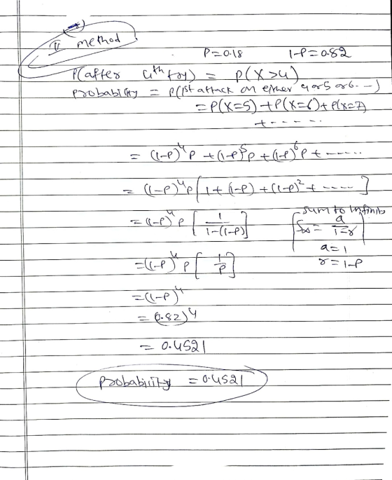 I method P-0-18 1--0.62 Plafter with toy) = p(xsu) PvAbiy P(1st affack on ether yor56.-) (x25)+(K-() exey 4 ((-p) p tipfe th