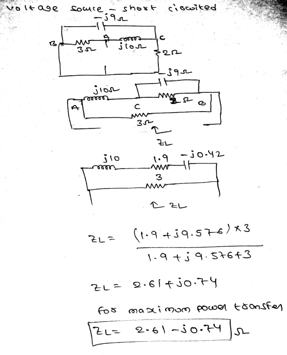 voltage souce a short jar ciowited con ser سال ۹دل ulon I meso 32 ..:L 19 - jo.42 O VVVV 3 WWW 소라 ZL= (reati9.576) x3 1.9+ j