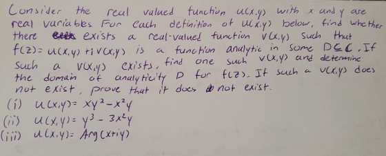 a one Consider the real valued function ulx,y). with x and y are real variables For Cach definition of ulx,y) below, find whe