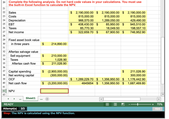 Complete the following analysis. Do not hard code values in your calculations. You must use 20 the built-in Excel function to