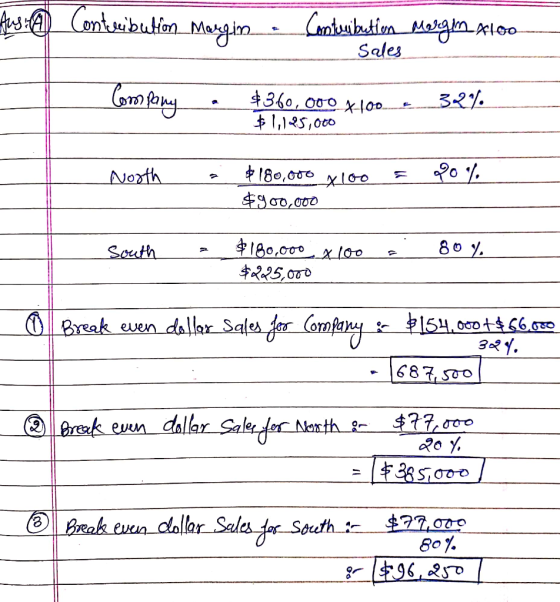 Aus A Contribution Mergin Conturibution Morgin gloo Sales . Company_ $360,000 x100 - $1,125,000 32% North a = pol $180,000 xl