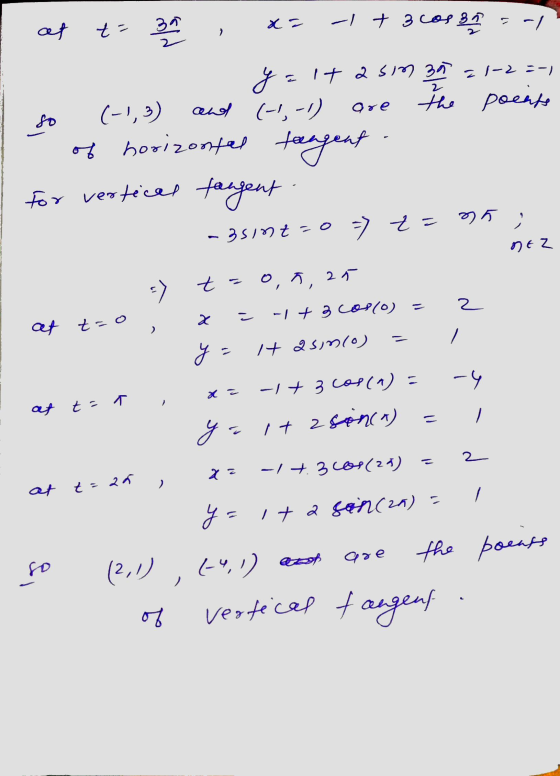 t= 32 x= 32 af - t3cos 35 = -1 1 BA y 2 (ا - را- اويه The poents Ore e it a sim 30 = 1-2=-1 (-1,3) of horizontal tangent for