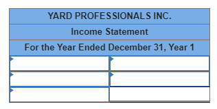 YARD PROFESSIONALS INC. Income Statement For the Year Ended December 31, Year 1