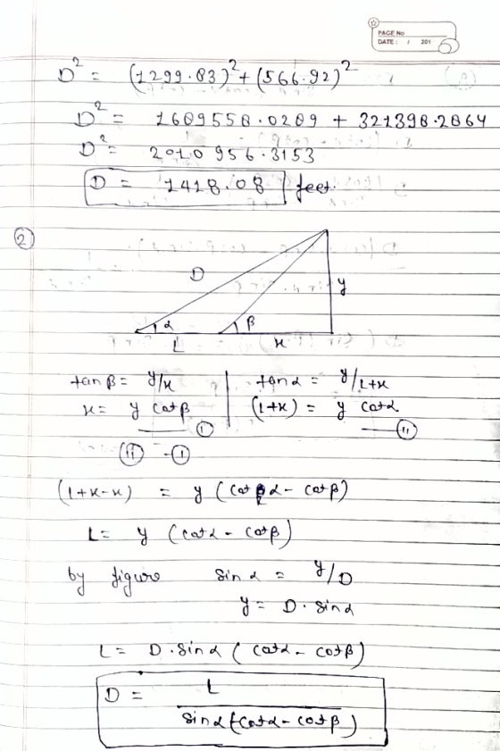 PAGE HO DATE 1201 2 DE (1299.83)*+ 2+(566-9222 2 2609550.0209 + 32 1398.2864 2010 95 63153 :3153 2418108 feet D B K tan ß= Tu