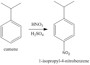 HNO3 H2SO4 cumene No2 1-isopropyl-4-nitrobenzene