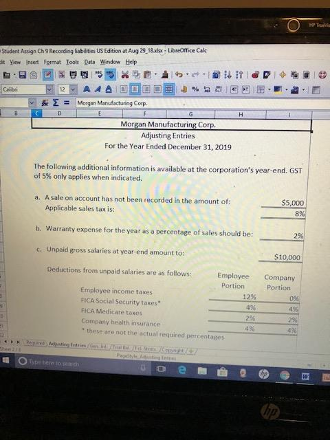 Student Assign Ch 9 Recoeding babilities US Edition at Aug 29 18adx- LibreOffice Cak ft Yew Insert Fgrmat looks pata岦ndow 난el