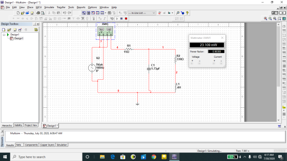 Х E Design 1 - Multisim - [Design1 *1 Eile Edit View Place MCU Simulate Transfer Tools Reports Options Window Help E 5 X S --