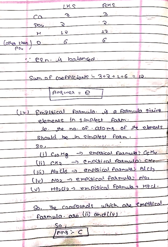 LUS RKS. ca pou (other than lo pou 1. e b. i balored. Sum of coefficients = 3+2+1+6 = 13. Answer = e LuEmpigical formula is a