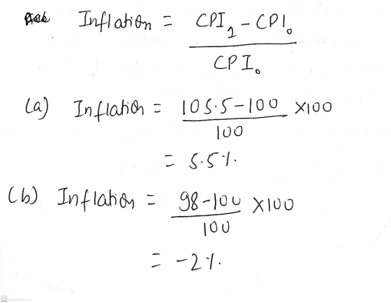 pad Inflation = CPI 2-CP10 CPI. (a) Inflatich c 105.5-100 x100 100 55.5.1. (b) Inflation = 98-100 X 100 TOU -21. CS