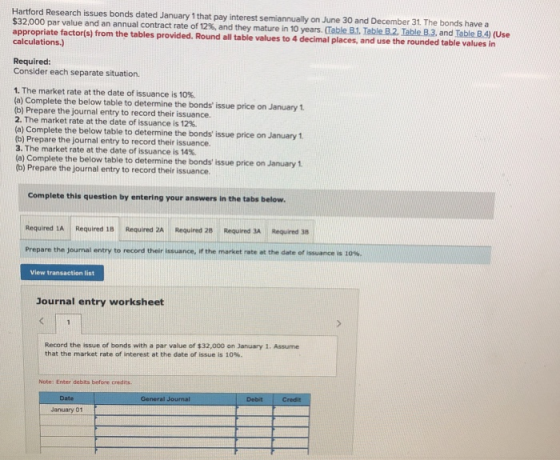 Hartford Research issues bonds dated January 1 that pay interest semiannually on June 30 and December 31. The bonds have a $3