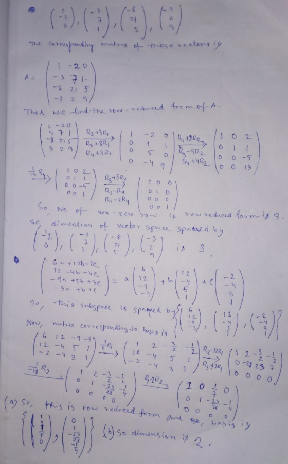 (9)(3),(), (3) The Correspendingy matrix of thes e veetons ig | -20 71. -& 2.1 5 -3 2. formofA. The A nse tind-the ow-reduend