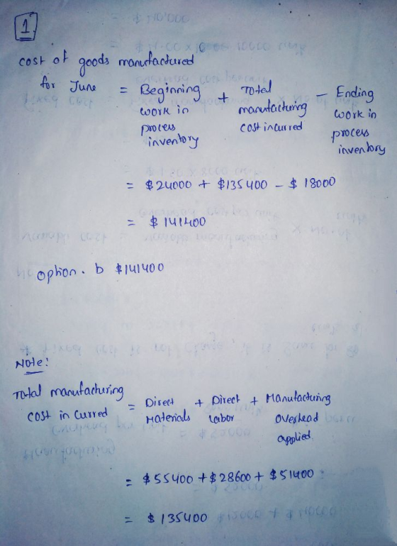 cost of goods momcfactured for June 10 TODO manufactured = Beginning Total montacturing Cost incurred ISREG OG + - Ending Wor
