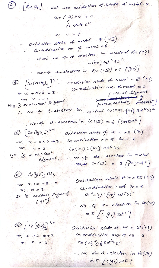 of state of metal =x. Let the oxidation x+(-2)*4 = 0 on state o² & Oxidation state of metal -8 (V) :! Co-ordination no. of mu