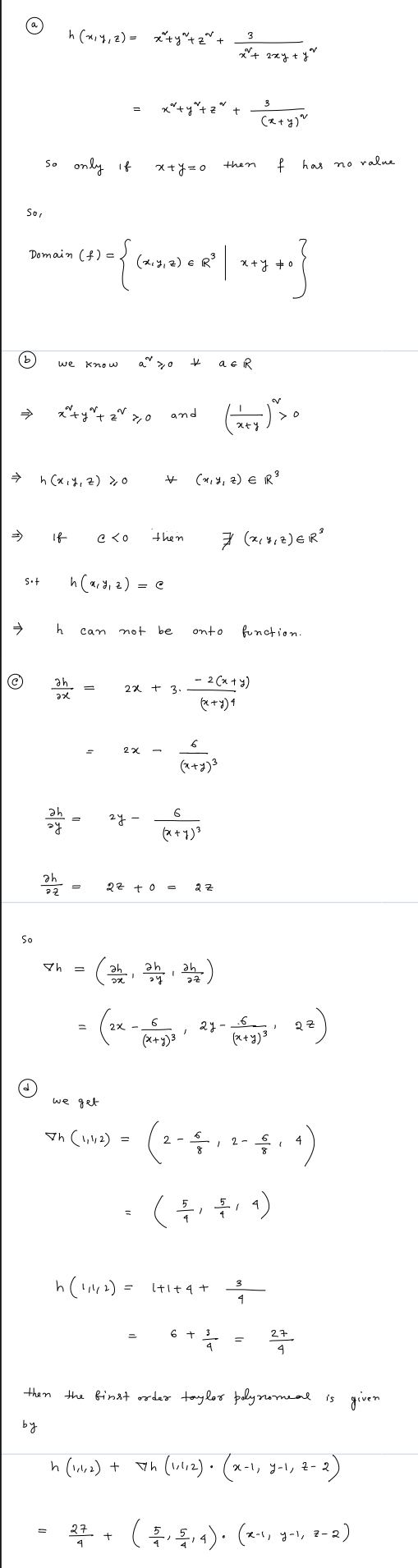 h(x, y, z) = x+y+z²+. = x+y+z + . (ety) So only if x+y=o then f has no value sor mir (902 10394 2 | *-* to} ③ we know also