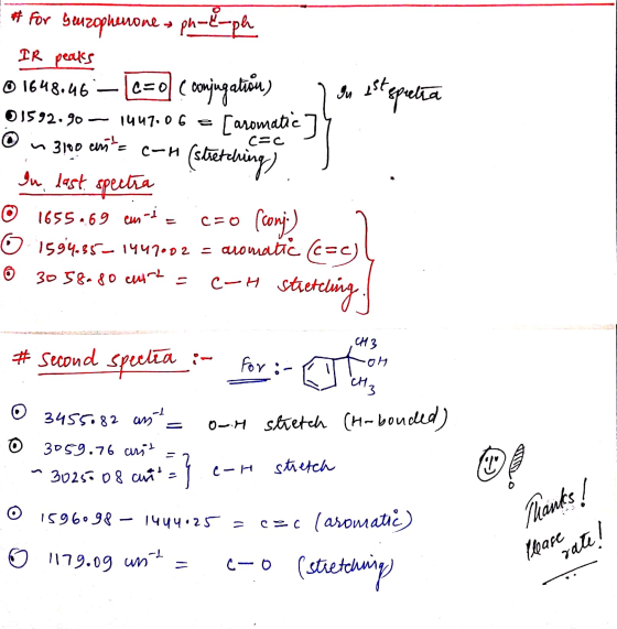 Е # for bшгорилоnk » ph-i-pe IR peaks @ 1648.46 -[c=o (conjugation) , on est spretra 01592.90 – 1447.06 = [aromatic sy ② in 3