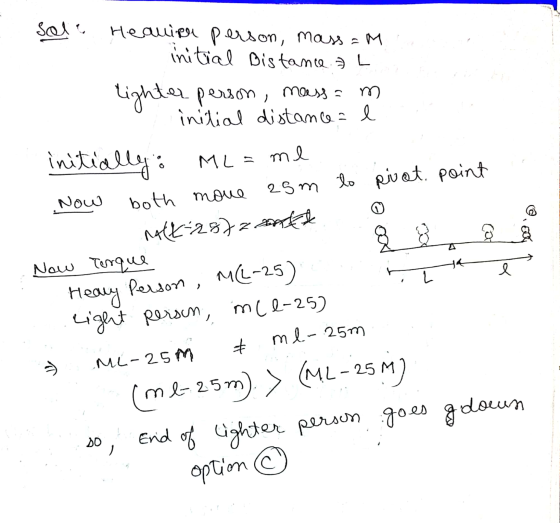 Sale Heauire person, mass=M initial Distance L 8 cal ya lighter person, mass= m initial distance = l initially: ML=me Now bot
