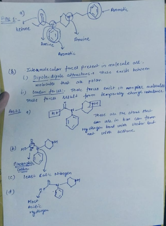 Aromahic ketone Arvine Amine Aromahc Intehmole cular forces present in mole cule ase Dipole- dipale attrachons hese exiss be