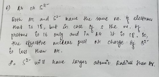 1) Дя 0% с?- Both Ar and genaue the soune no. of electroni that is 18, but in case of s the no. of. protons is 16 only and in