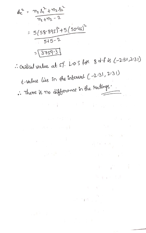 S² = mist +12 22² n+02-2 = 5158.895175504612 T 5+5-2 -13759.31 - Grilical value at 5%. L.o.s for 8 dof is (-231,2-31) t-valu